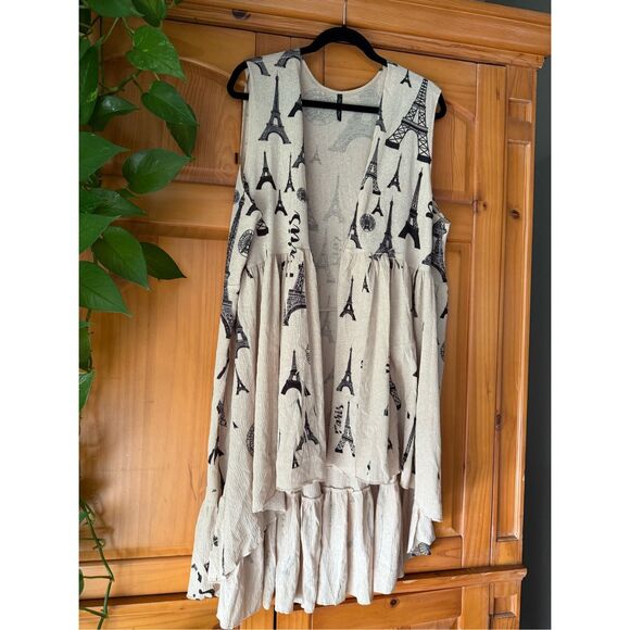 Poliana Plus Eiffel Tower Print Travel Kimono-Cardigan SZ 3X - Picture 2 of 10